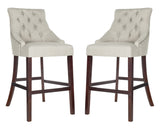 Safavieh - Set of 2 - Eleni Bar Stool Tufted Wing Back Light Grey Wood MDF Fire Foam Linen BST6304D-SET2 889048447462