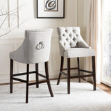 Safavieh - Set of 2 - Eleni Bar Stool Tufted Wing Back Light Grey Wood MDF Fire Foam Linen BST6304D-SET2 889048447462