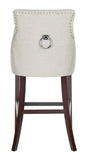 Safavieh - Set of 2 - Eleni Bar Stool Tufted Wing Back Light Grey Wood MDF Fire Foam Linen BST6304D-SET2 889048447462