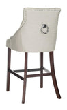 Safavieh - Set of 2 - Eleni Bar Stool Tufted Wing Back Light Grey Wood MDF Fire Foam Linen BST6304D-SET2 889048447462