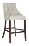 Safavieh - Set of 2 - Eleni Bar Stool Tufted Wing Back Light Grey Wood MDF Fire Foam Linen BST6304D-SET2 889048447462