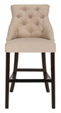 Safavieh - Set of 2 - Eleni Bar Stool Tufted Wing Back Beige Wood MDF Fire Foam Linen BST6304E-SET2 889048447479