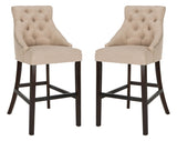 Safavieh - Set of 2 - Eleni Bar Stool Tufted Wing Back Beige Wood MDF Fire Foam Linen BST6304E-SET2 889048447479