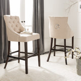 Safavieh - Set of 2 - Eleni Bar Stool Tufted Wing Back Beige Wood MDF Fire Foam Linen BST6304E-SET2 889048447479