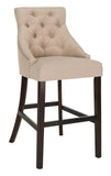 Safavieh - Set of 2 - Eleni Bar Stool Tufted Wing Back Beige Wood MDF Fire Foam Linen BST6304E-SET2 889048447479