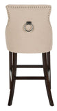 Safavieh - Set of 2 - Eleni Bar Stool Tufted Wing Back Beige Wood MDF Fire Foam Linen BST6304E-SET2 889048447479