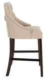 Safavieh - Set of 2 - Eleni Bar Stool Tufted Wing Back Beige Wood MDF Fire Foam Linen BST6304E-SET2 889048447479