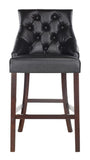 Safavieh - Set of 2 - Eleni Bar Stool Tufted Wing Back Black Wood MDF Fire Foam PU BST6304F-SET2 889048447486