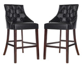 Safavieh - Set of 2 - Eleni Bar Stool Tufted Wing Back Black Wood MDF Fire Foam PU BST6304F-SET2 889048447486