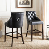 Safavieh - Set of 2 - Eleni Bar Stool Tufted Wing Back Black Wood MDF Fire Foam PU BST6304F-SET2 889048447486