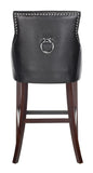 Safavieh - Set of 2 - Eleni Bar Stool Tufted Wing Back Black Wood MDF Fire Foam PU BST6304F-SET2 889048447486