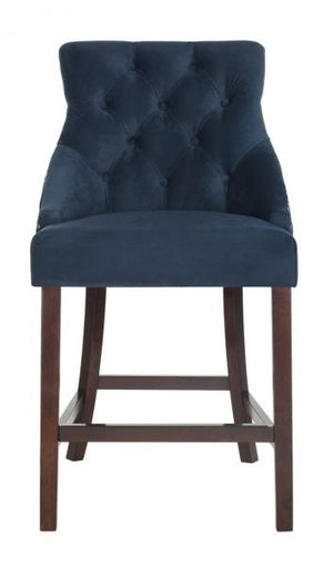 Safavieh - Set of 2 - Eleni Counter Stool Tufted Wing Back Navy Wood MDF Fire Foam Velvet BST6305A-SET2 889048447509