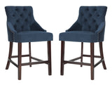 Safavieh - Set of 2 - Eleni Counter Stool Tufted Wing Back Navy Wood MDF Fire Foam Velvet BST6305A-SET2 889048447509