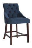 Safavieh - Set of 2 - Eleni Counter Stool Tufted Wing Back Navy Wood MDF Fire Foam Velvet BST6305A-SET2 889048447509