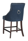 Safavieh - Set of 2 - Eleni Counter Stool Tufted Wing Back Navy Wood MDF Fire Foam Velvet BST6305A-SET2 889048447509