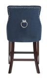 Safavieh - Set of 2 - Eleni Counter Stool Tufted Wing Back Navy Wood MDF Fire Foam Velvet BST6305A-SET2 889048447509