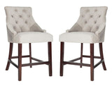 Safavieh - Set of 2 - Eleni Counter Stool Tufted Wing Back Grey Wood MDF Fire Foam Velvet BST6305B-SET2 889048447516