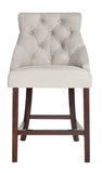 Safavieh - Set of 2 - Eleni Counter Stool Tufted Wing Back Grey Wood MDF Fire Foam Velvet BST6305B-SET2 889048447516