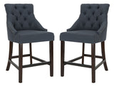 Safavieh - Set of 2 - Eleni Counter Stool Tufted Wing Back Navy Wood MDF Fire Foam Linen BST6305C-SET2 889048447523