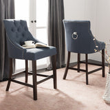 Safavieh - Set of 2 - Eleni Counter Stool Tufted Wing Back Navy Wood MDF Fire Foam Linen BST6305C-SET2 889048447523