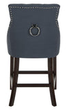 Safavieh - Set of 2 - Eleni Counter Stool Tufted Wing Back Navy Wood MDF Fire Foam Linen BST6305C-SET2 889048447523