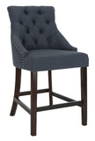 Safavieh - Set of 2 - Eleni Counter Stool Tufted Wing Back Navy Wood MDF Fire Foam Linen BST6305C-SET2 889048447523