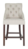 Safavieh - Set of 2 - Eleni Counter Stool Tufted Wing Back Light Grey Wood MDF Fire Foam Linen BST6305D-SET2 889048447530