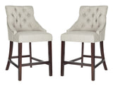 Safavieh - Set of 2 - Eleni Counter Stool Tufted Wing Back Light Grey Wood MDF Fire Foam Linen BST6305D-SET2 889048447530