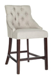 Safavieh - Set of 2 - Eleni Counter Stool Tufted Wing Back Light Grey Wood MDF Fire Foam Linen BST6305D-SET2 889048447530