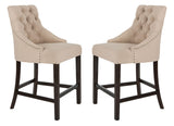 Safavieh - Set of 2 - Eleni Counter Stool Tufted Wing Back Beige Wood MDF Fire Foam Linen BST6305E-SET2 889048447547