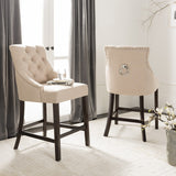 Safavieh - Set of 2 - Eleni Counter Stool Tufted Wing Back Beige Wood MDF Fire Foam Linen BST6305E-SET2 889048447547