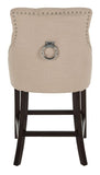 Safavieh - Set of 2 - Eleni Counter Stool Tufted Wing Back Beige Wood MDF Fire Foam Linen BST6305E-SET2 889048447547