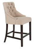 Safavieh - Set of 2 - Eleni Counter Stool Tufted Wing Back Beige Wood MDF Fire Foam Linen BST6305E-SET2 889048447547