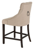 Safavieh - Set of 2 - Eleni Counter Stool Tufted Wing Back Beige Wood MDF Fire Foam Linen BST6305E-SET2 889048447547