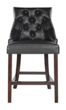 Safavieh - Set of 2 - Eleni Counter Stool Tufted Wing Back Black Wood MDF Fire Foam PU BST6305F-SET2 889048447554