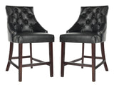 Safavieh - Set of 2 - Eleni Counter Stool Tufted Wing Back Black Wood MDF Fire Foam PU BST6305F-SET2 889048447554