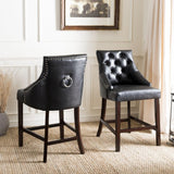 Safavieh - Set of 2 - Eleni Counter Stool Tufted Wing Back Black Wood MDF Fire Foam PU BST6305F-SET2 889048447554