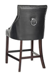 Safavieh - Set of 2 - Eleni Counter Stool Tufted Wing Back Black Wood MDF Fire Foam PU BST6305F-SET2 889048447554