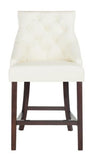 Safavieh - Set of 2 - Eleni Counter Stool Tufted Wing Back White Wood MDF Fire Foam PU BST6305G-SET2 889048447561