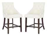 Safavieh - Set of 2 - Eleni Counter Stool Tufted Wing Back White Wood MDF Fire Foam PU BST6305G-SET2 889048447561