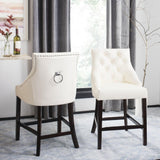 Safavieh - Set of 2 - Eleni Counter Stool Tufted Wing Back White Wood MDF Fire Foam PU BST6305G-SET2 889048447561