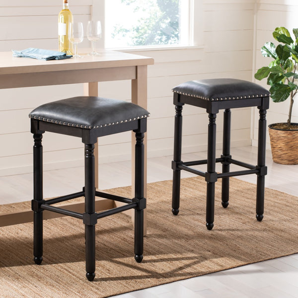 Safavieh Preston Bar Stool in Grey and Grey Walnut BST6400A-SET2 889048752429