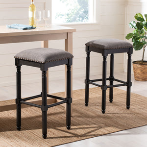 Safavieh Preston Bar Stool in Grey and Grey Walnut BST6400B-SET2 889048752436