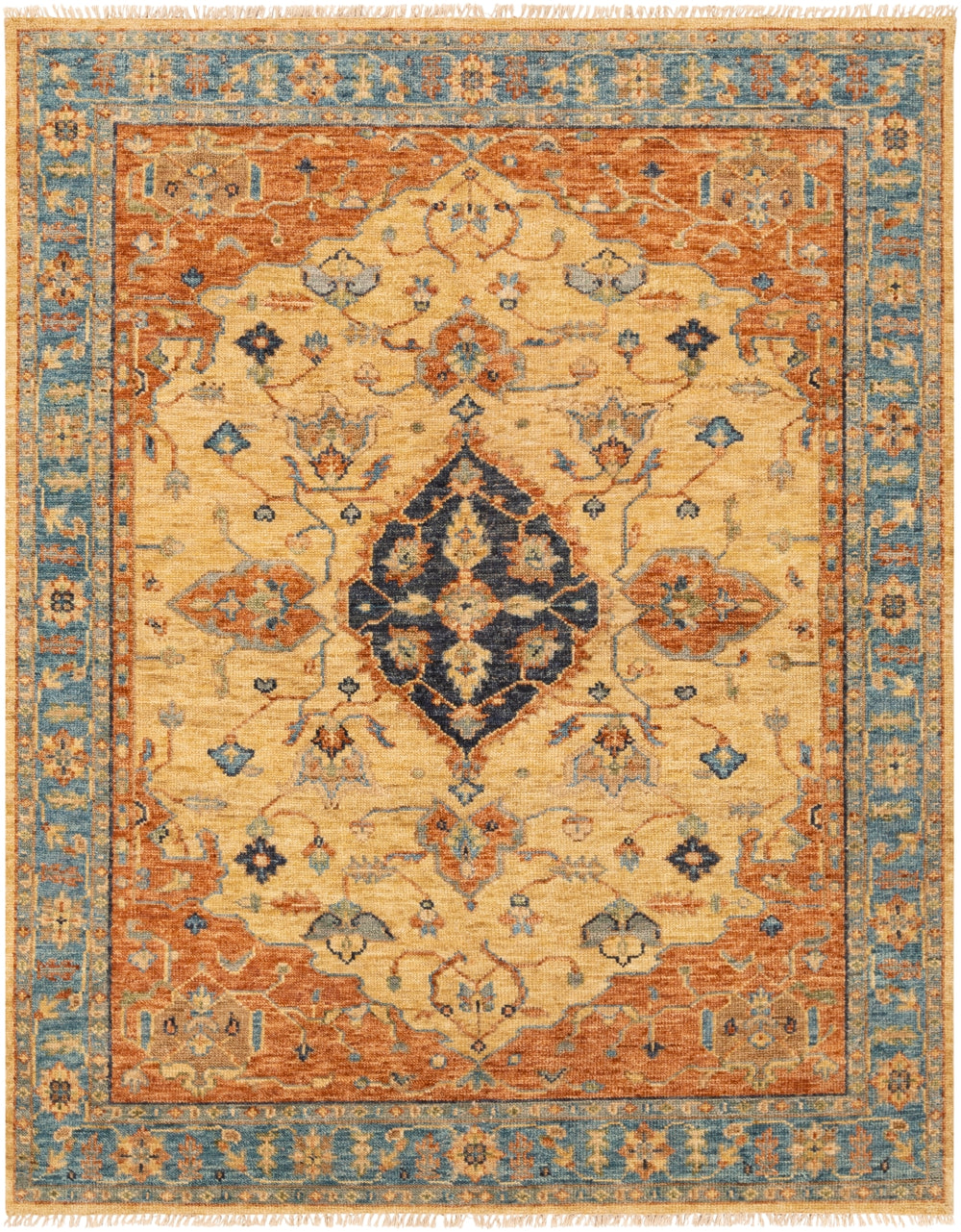 Biscayne BSY-2300 Traditional NZ Wool Rug BSY2300-913 Burnt Orange, Aqua, Cream, Grass Green, Camel 100% NZ Wool 9' x 13'
