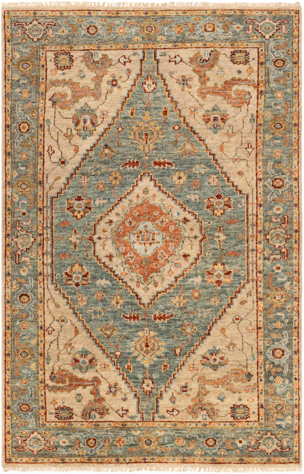 Biscayne BSY-2301 Traditional NZ Wool Rug BSY2301-913 Aqua, Tan, Cream, Grass Green, Khaki 100% NZ Wool 9' x 13'