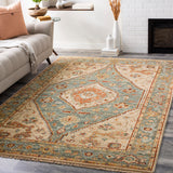 Biscayne BSY-2301 Traditional NZ Wool Rug BSY2301-913 Aqua, Tan, Cream, Grass Green, Khaki 100% NZ Wool 9' x 13'