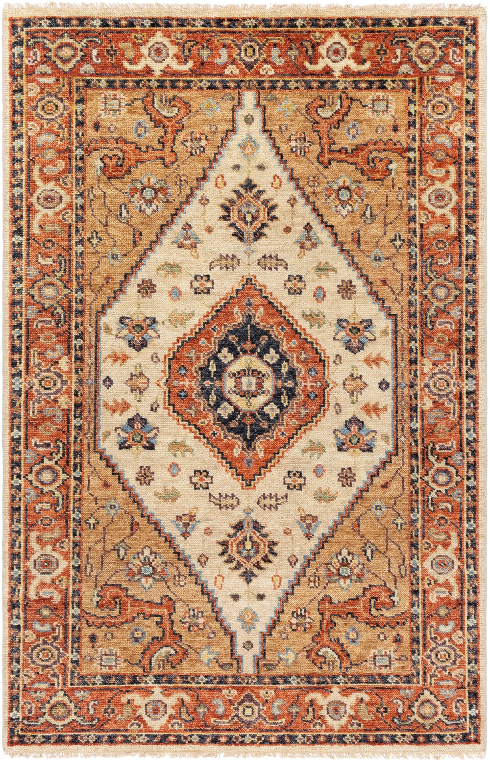 Biscayne BSY-2302 Traditional NZ Wool Rug BSY2302-913 Aqua, Navy, Tan, Burnt Orange, Cream 100% NZ Wool 9' x 13'