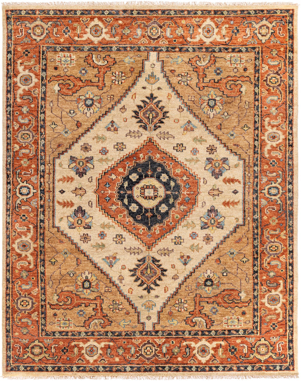 Biscayne BSY-2302 Traditional NZ Wool Rug BSY2302-810 Aqua, Navy, Tan, Burnt Orange, Cream 100% NZ Wool 8' x 10'