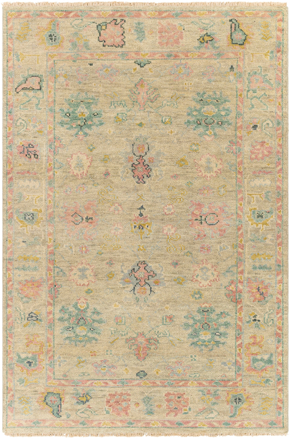 Biscayne BSY-2306 Traditional NZ Wool Rug BSY2306-913 Rose, Camel, Khaki, Taupe, Butter, Teal, Sage 100% NZ Wool 9' x 13'