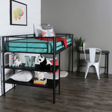 Walker Edison Premium Metal Twin Low Loft Bed with Desk - Black in Powder Coated Steel, High-Grade MDF BTLD46SPBL 812492013976